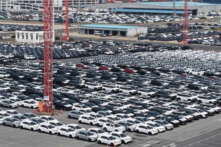 New-energy vehicles are ready to be loaded onto ships for export at Shanghai Port on April 14. Photo: VCG